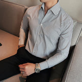 Men's Large V Non-ironing Striped Shirt